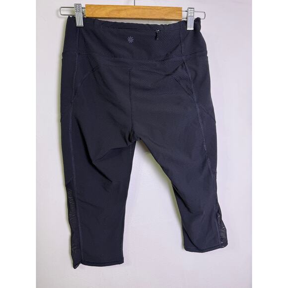 Athleta Pants - Athleta Black Cropped Leggings Capri Zip Pocket Athletic Yoga Pants Mesh Side S